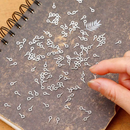 Vista 5 de AUGSUN Tornillos de ojo, 700 piezas de tornillos de ojo plateados de 8 x 4 mm, mini ganchos de ojo para manualidades, proyectos DIY y tapas