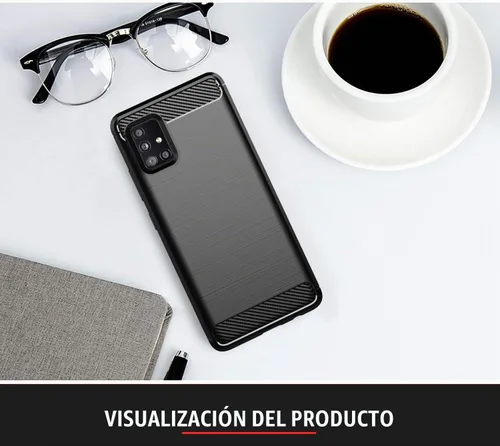 Vista 7 de Funda para Samsung A51 5G con protector de pantalla HD - M MAIKEZI Slim TPU antideslizante (cepillado negro)
