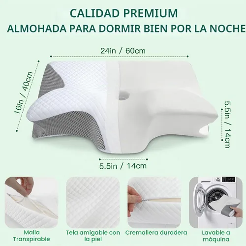 Vista 7 de Almohada cervical de espuma viscoelástica, almohada ergonómica 2 en 1 de apoyo para el cuello con reposabrazos y orificio para las orejas, almohada