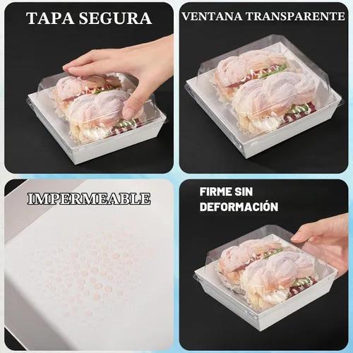 Vista 5 de Remerry Juego de 80 cajas de embutidos con tapas transparentes, cajas de papel blanco de 5.4 pulgadas, cuadradas, desechables, para postre