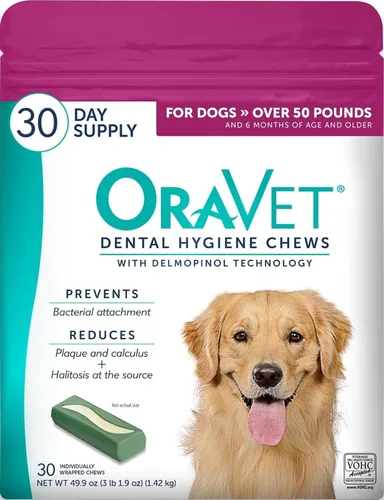 Vista 10 de ORAVET Masticables dentales para perros, masticables para cuidado oral e higiene (perros grandes, más de 50 libras) Bolsa rosa, 14