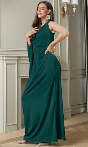 Vista 2 de KOH KOH Vestido largo de manga única con cuello vuelto para mujer