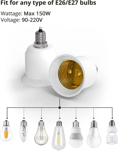Vista 3 de JACKYLED Paquete de 2 adaptadores E12 a E26, enchufe de luz E12 a base mediana, adaptador conversor de enchufe de luz E26 E27, adaptador de enchufe