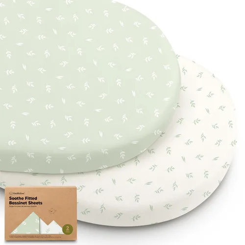 Vista 11 de Paquete de 2 sábanas orgánicas para cuna para niños, niñas, sábana bajera (lino azul) 100% Cotton Bassinet Mattress Sheets, Compatible with Halo