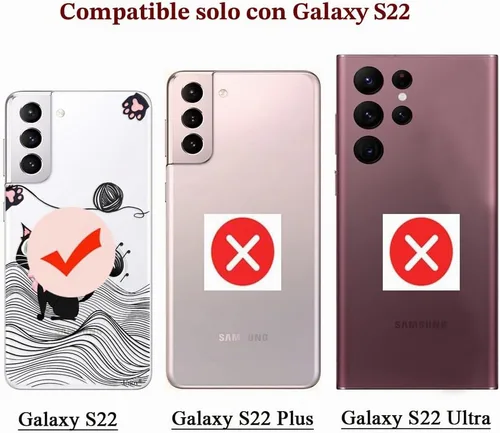 Vista 9 de Unov Funda para Galaxy S22, transparente con diseño, ajuste delgado, buen agarre, funda de teléfono en relieve, cubierta protectora a prueba de Gato