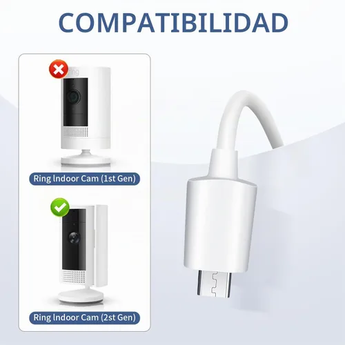 Vista 2 de Cable de carga para Ring Indoor Cam (2ª generación), 5M/16.5FT Adaptador de carga USB-A a Micro USB para cámara interior Ring,