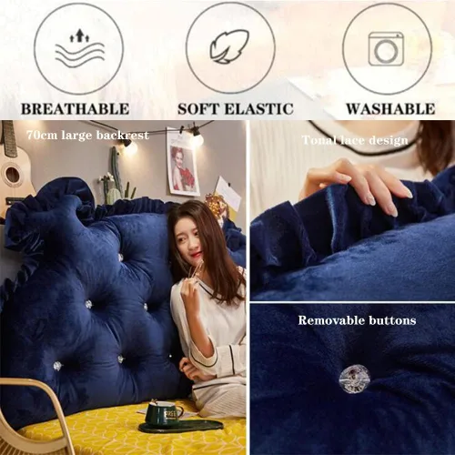 Vista 2 de Almohada suave para cabecero de lectura, cojín grande para cabecero de cabecero de apoyo, cojín de cuña, para cama de día, litera, sofá cama con Azul