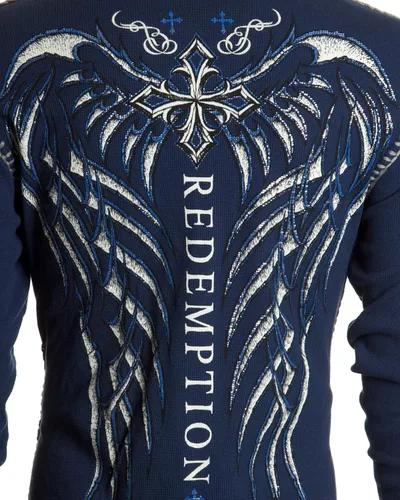 Vista 7 de Archaic by Affliction - Camisa térmica para hombre, alas de lomo, Azul