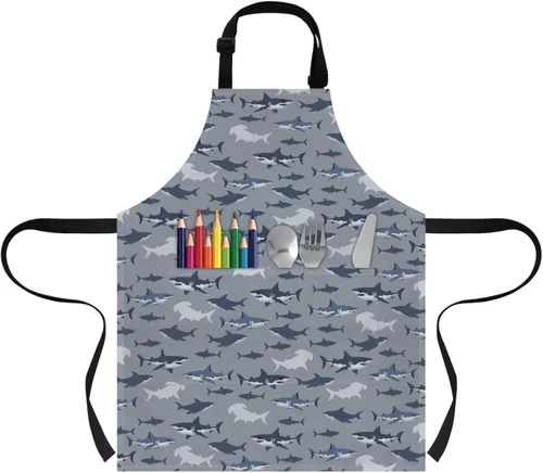Vista 18 de Cozeyat Delantales de cocina para niños y niñas, delantales de pintura con bolsillos, delantales ligeros con correa ajustable