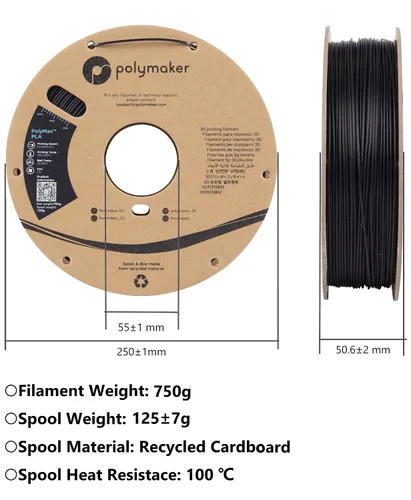 Vista 5 de Polymaker Polymax - Filamento de policarbonato negro de 0.069 in, carrete de cartón de 1.7 lbs, filamento de policarbonato de PC, resistente