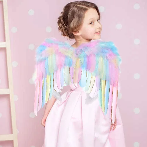 Vista 7 de Alas de unicornio con diadema para niñas alas de ángel de plumas accesorios de disfraz de Halloween decoraciones de cumpleaños