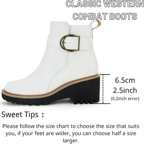 Vista 2 de Coutgo Botines de plataforma para mujer con suela de lengüeta tacón grueso cremallera lateral cómodas botas de combate de moda