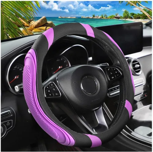 Vista 17 de Osilly - Funda para volante de piel sintética de 15 pulgadas, color negro rubber anti-slip lining, breathable contact surface, hand-stretch setup