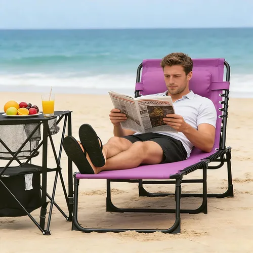 Vista 2 de Folding Chaise Lounge Chair with 4-Position Reclining Back, Purple