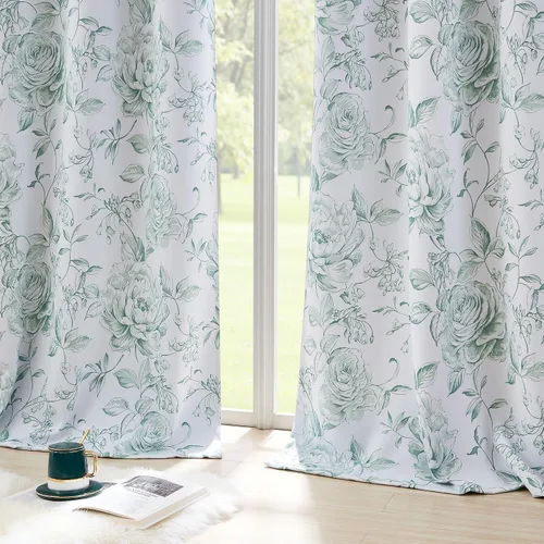 Vista 8 de Beauoop Cortinas Florales 100% Opacas de 96 Pulgadas de Largo, 2 Paneles para Dormitorio, Sala de Estar, Verde Blanco Estilo Granja