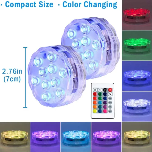 Vista 3 de AquaMiracle Luces LED sumergibles con mando a distancia, impermeables, operadas por batería, luces multicolor que cambian de color para jacuzzi