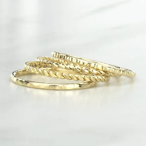 Vista 2 de Artisan Stacking Rings, Hammered 14K Gold Filled Set of 4 Custom Made Stackable Bands