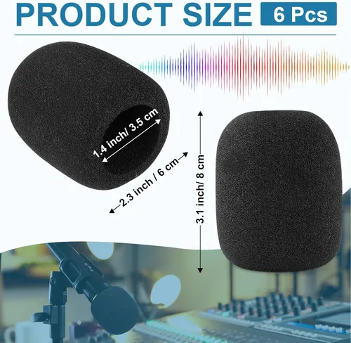 Vista 4 de ChromLives, 6 unidades de parabrisas para SM58, 6 unidades, filtro pop de espuma para Shure SM58 SM48, repuesto para reducción de ruido, color negro