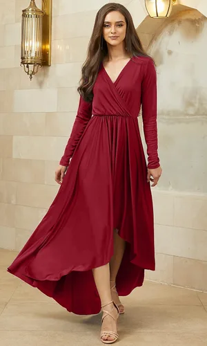 Vista 4 de KOH KOH Vestido de cóctel formal de otoño e invierno con abertura para mujer