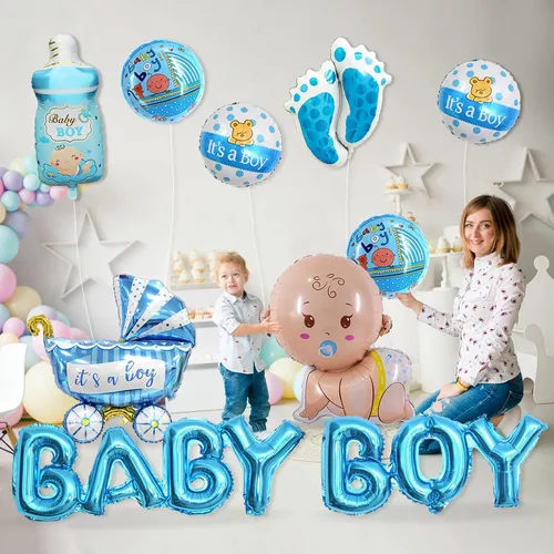 Vista 3 de 10 piezas de globos azules para bebé niño, decoraciones para baby shower, letra de Mylar de aluminio "It's A Boy" para bienvenida a casa, fiesta
