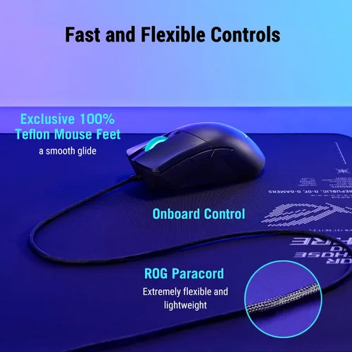 Vista 5 de ASUS ROG Gladius III Core Ratón para juegos con cable – Ergonómico para diestros, 72g, 12K DPI, ROG Paracord, enchufes de interruptor de ajuste a