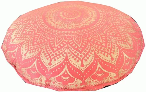 Vista 3 de Funda de almohada redonda hippie con mandala dorada de 32 pulgadas 100% algodón de lujo, decoración artesanal de habitación para tu sala de estar