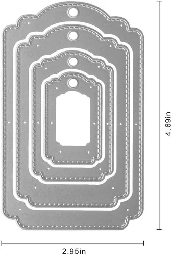 Vista 2 de Juego de 4 etiquetas colgantes de metal, 4 unidades/juego de etiquetas de capas troqueladas, plantillas en relieve, molde de plantilla para tarjetas
