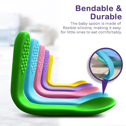Vista 2 de Baby Spoons Cuchara de silicona para bebé de primera etapa - Utensilios para bebés de alimentación automática - Cucharas para bebés de primera etapa