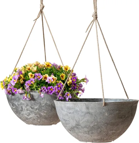 Vista 12 de La Jolie Muse - Macetas colgantes para plantas al aire libre, maceta colgante grande con agujeros de drenaje, macetas colgantes negras para flores