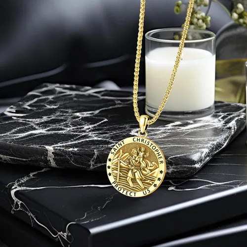 Vista 3 de LOOVE Collar de plata de ley 925 con medalla milagrosa de San MiguelSan CristóbaloCristóbal de JesúsSan BenitoVirgen María milagrosa para hombres