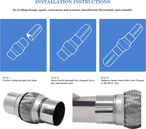 Vista 6 de RK7549 Tubo de escape flexible de acero inoxidable de uso resistente Universal 3" x 4" 8" OL de repuesto