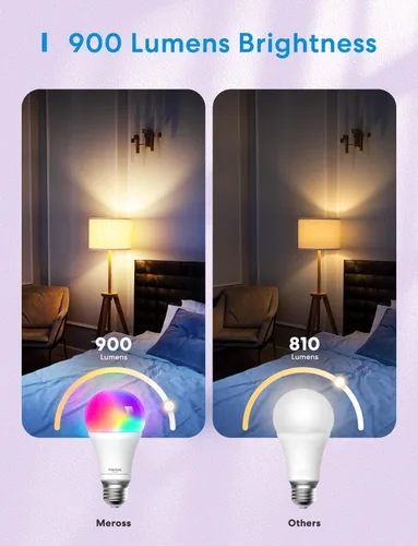 Vista 5 de MEROSS - Bombilla LED inteligente con WiFi, compatible con Apple HomeKit, Siri, Alexa, SmartThings, E26 multicolor regulable 2700 K-6500 K RGBWW