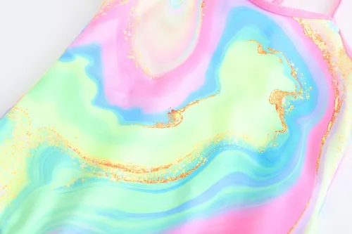 Vista 7 de Akokvlar Traje de baño de unicornio de una pieza de sirena para niñas pequeñas, conjunto de dos
