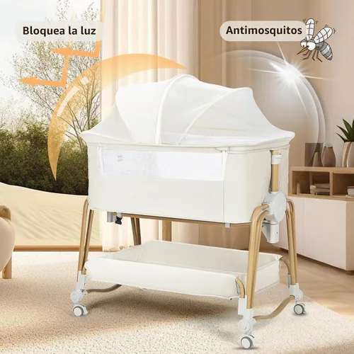 Vista 6 de suihuooo Moisés de bebé 4 en 1, moisés portátil con ruedas y cesta de almacenamiento, 7 alturas ajustables de malla transpirable con mosquitero