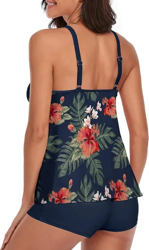 Vista 2 de Omichic Trajes de baño para mujer tankini para dos piezas blusa sin mangas con pantalones cortos