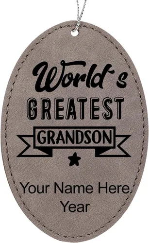 Vista 11 de LaserGram Personalized Christmas Ornament, World's Greatest Grandson, Faux Leather, Custom Laser Engraved Gift Idea (Oval Shape, Black with Silver)