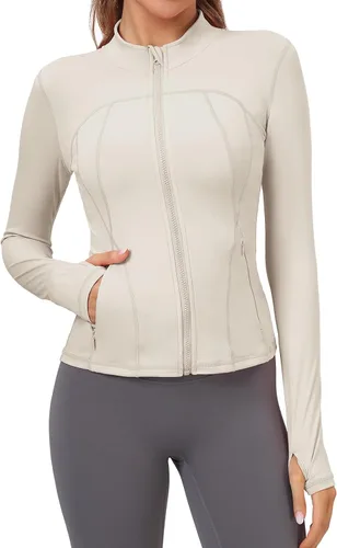 Vista 2 de VUTRU Womens Workout Yoga Jacket Lightweight Zip Up Athletic Jacket Lightweight Cropped Jacekt with Pockets Beige