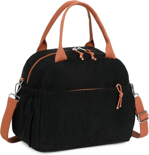 Vista 40 de Bluboon Bolsa de almuerzo para mujer, bonita bolsa de almuerzo de pana con correa para el hombro, reutilizable, aislada, gran capacidad
