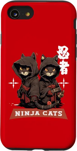 Vista 18 de iPhone 16 Kawaii Japanese Writing Samurai Ninja Cats Samurai Case