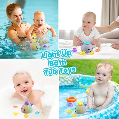 Vista 4 de Gigilli - Juguete de baño de ballena, para bebés de 6 a 18 meses, rociador de agua iluminado de juguete, para niños pequeños de 1 a 4 años, regalos