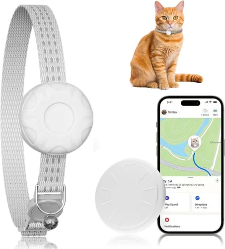 Vista 11 de Rastreador GPS para gatos con hebilla elástica de seguridad, compatible con Apple Find My App (solo iOS), sin tarifa mensual, morado 2-rastreador
