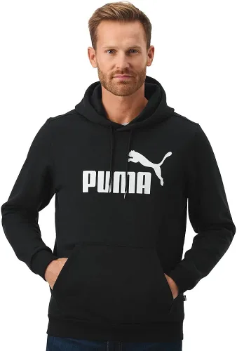Vista 2 de PUMA Sudadera con capucha de forro polar con logotipo grande para hombre, Negro