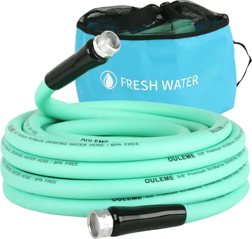 Vista 8 de OULEME: Manguera de agua potable premium para caravana de 25 pies con bolsa de almacenamiento, 5/8" para remolque de viaje, caravana y uso marino