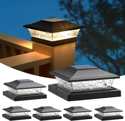 Vista 15 de APONUO - Luces solares para punta de poste con 8 colores RGB sólidos y flujo multicolor - Paquete de 4 luces solares para postes de 6x6, IP65