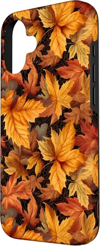 Vista 2 de iPhone 16 Red And Orange Autumn Colors Fall Leaves Floral Pattern Case