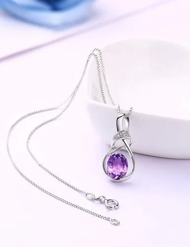 Vista 7 de Joyería fina con piedra natal para mujer, piedra preciosa natural, topacio amatista, ópalo, granate, peridoto y citrino, plata de ley, collar