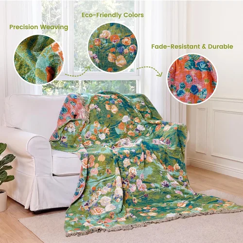 Vista 208 de MSGKV - Manta bohemia/primaveral de algodón para sofá y sala de estar, de gasa acogedora, de 50 x 60 pulgadas 50"x60" Cotton Throw, Woven Bird