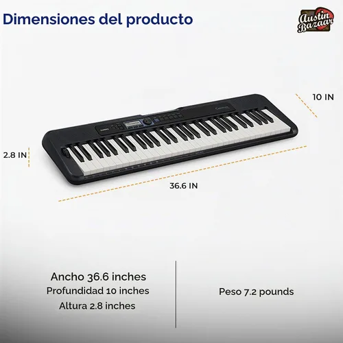 Vista 5 de Casio CT-S300 - Paquete de teclado de 61 teclas con soporte ajustable, banco, audífonos, pedal de sustain, libro de instrucciones, DVD