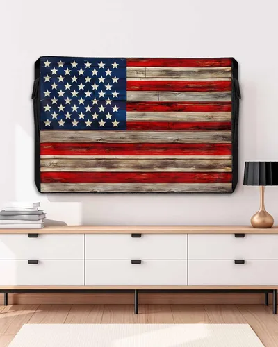 Vista 5 de Funda de TV rústica con bandera estadounidense para exteriores, impermeable y resistente a la intemperie, con frente enrollable para 30-32 pulgadas