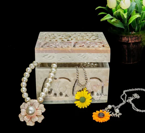 Vista 2 de Crocon Joyero de elefante hecho a mano Caja de piedra para joyería 4 x 4 pulgadas organizador hecho a mano caja de baratijas regalo para ella